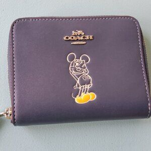 Coach Disney X Small Zip Around Wallet in Blue with Mickey Motif